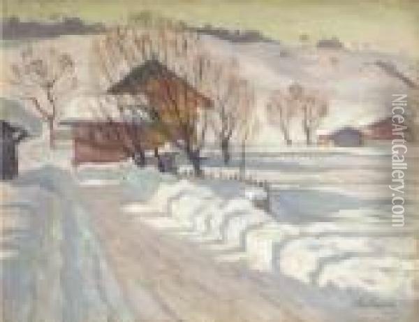 A Farm Under The Snow Oil Painting - Arnold Borisovic Lakowskij