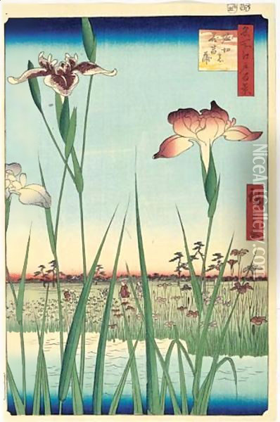 Horikiri No Hana Shobu. Iris En Fleurs A Horikiri Oil Painting - Utagawa or Ando Hiroshige