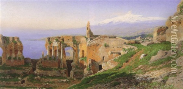 Ruins Of Taormina Oil Painting - Otto Geleng