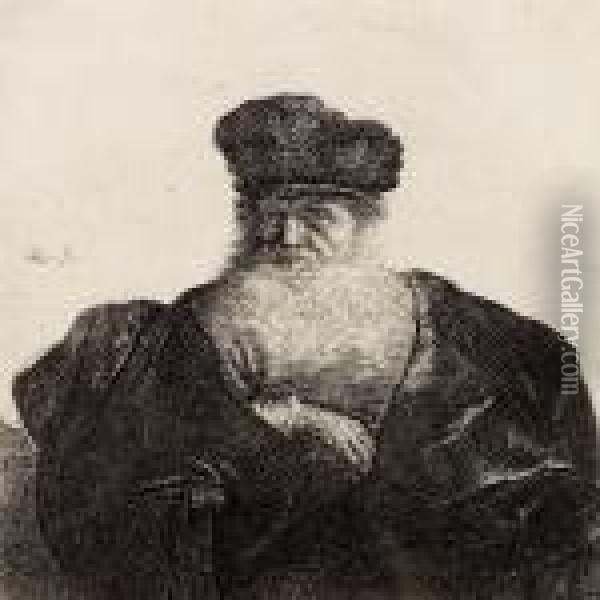Old Man Withbeard, Fur Cap And Velvet Cloak Oil Painting - Rembrandt Van Rijn