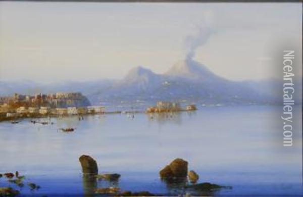 Vista De Napoles Con El Vesubio. Oil Painting - Giuseppe Carelli