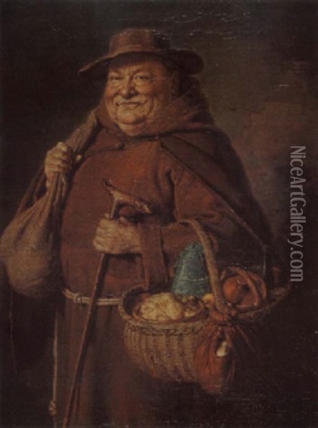 Lachelnder Monch Mit Korb Oil Painting - Eduard von Gruetzner