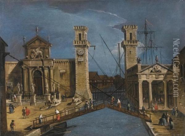 Venice, The Entrance To The Arsenale Oil Painting - Francesco Guardi