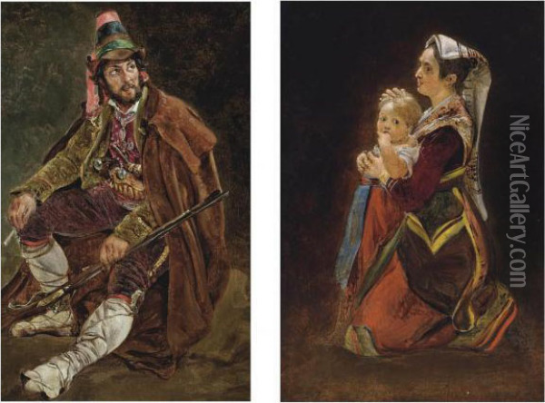 A Brigand; And A Mother And Child Oil Painting - Louis-Leopold Robert