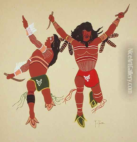 Kiowa Warriors Oil Painting - Monroe Tsatoke