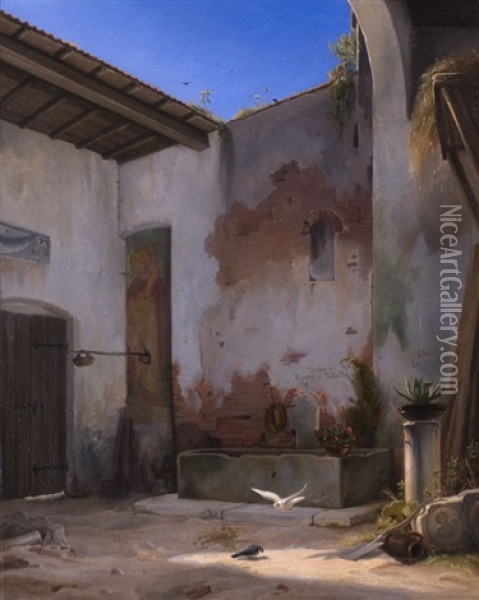 Tomba Di Romeo E Julietta Im Brunnenhof In Verona Oil Painting - Wilhelm Gail