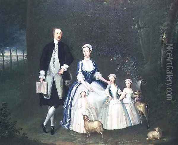 Baptist Noel 4th Earl of Gainsborough and His Wife Elizabeth with their Children Oil Painting - William Henesy