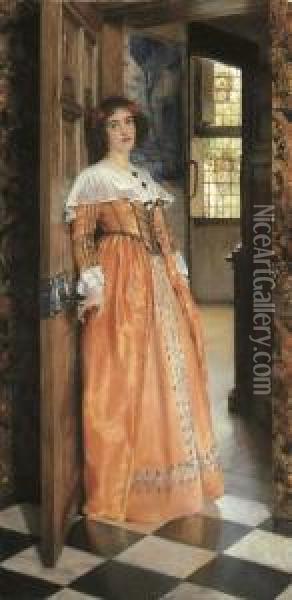 At The Doorway Oil Painting - Laura Theresa Epps Alma-Tadema