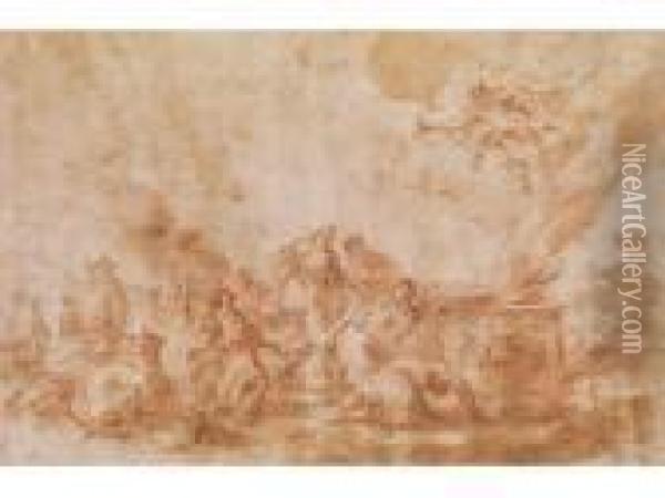 Biblische Opferungsszene (scena Di Un Sacrificio) 
28 X 42 Cm. Oil Painting - Francesco Guardi