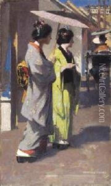 Two Japanese Girls Oil Painting - George Henry