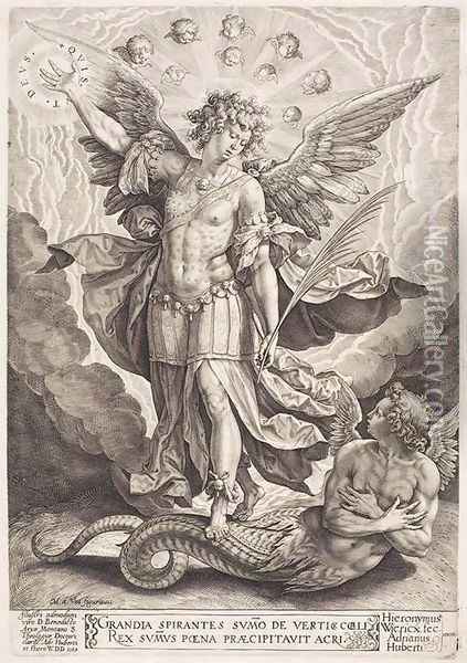 St Michael Slaying the Dragon 1584 Oil Painting - Hieronymus or Jerome Wierix