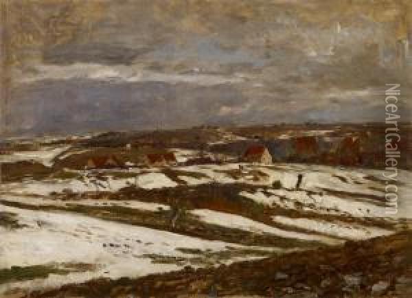Landschaft In Letztem Schnee Bei Weimar, Mit Einem Dorf In Einer Talsenke Oil Painting - Paul Baum