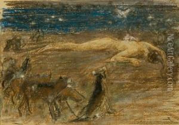 Study For 'hector Lying Dead' Oil Painting - Briton Riviere