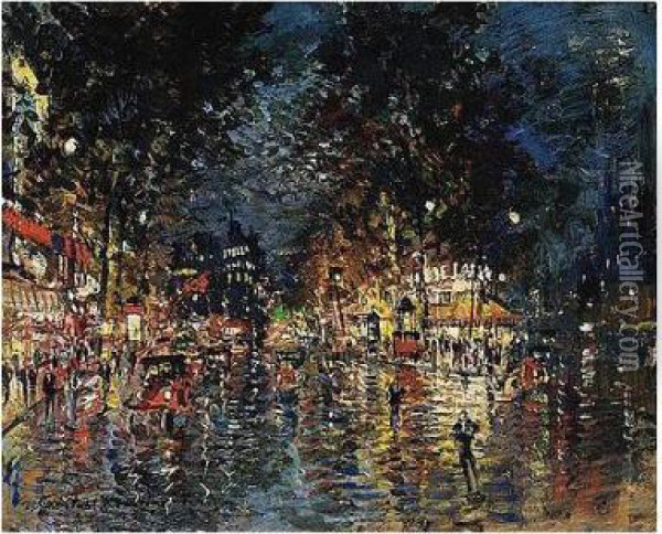 Nocturnal View Of Paris, C. 1930 Oil Painting - Konstantin Alexeievitch Korovin
