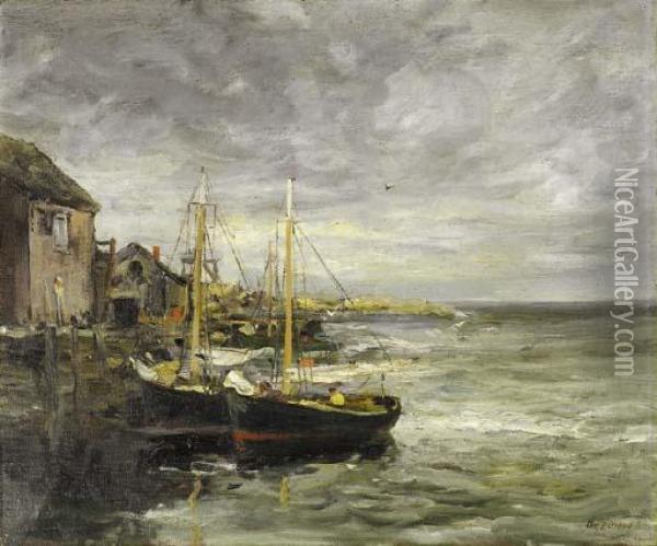 A Stiff Breeze, Rockport Oil Painting - Charles Paul Gruppe