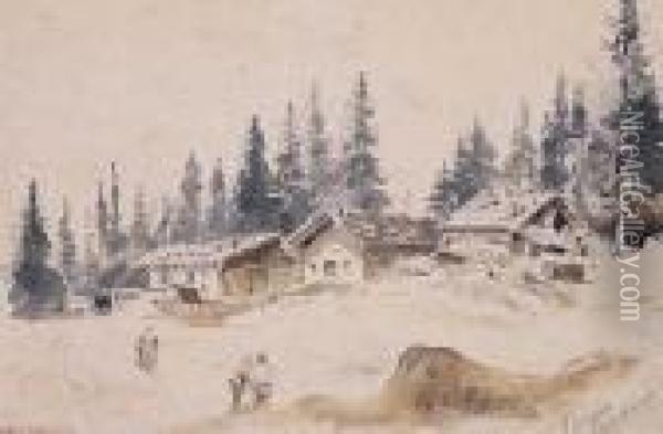 Zima W Alpejskiej Wiosce Oil Painting - Carl I Schweninger