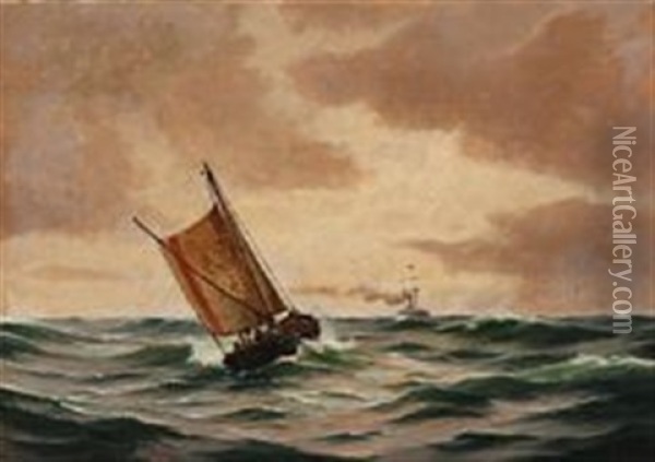 Lodsbaden Gar Ud Oil Painting - Johan Jens Neumann