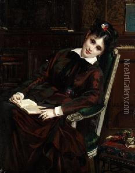 Junge Frau Bei Der Lekt Oil Painting - Jules Emile Saintin