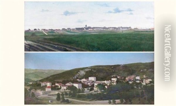 Vues Panoramiques De Damerey (+ Lamalou-les-bains; Pair) Oil Painting - Michel Korochansky
