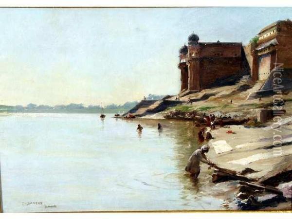 < Benares > Huile Sur Toile Signee Enbas A Gauche Et Situee 33 X 46,5 Oil Painting - Jean, Dit Tancrede Bastet