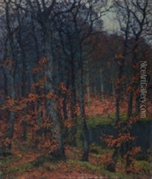 Herbstliche Waldlandschaft Mit Tumpel Oil Painting - Carl Hessmert