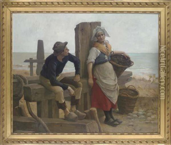 Fisherfolk Waiting For The Catch Oil Painting - Maurice De Villeroy