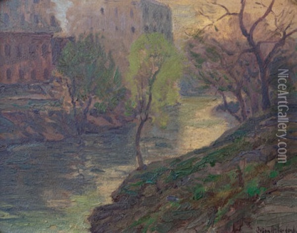 Early Morning On The San Antonio River At Mill Bridge Oil Painting - Julian Onderdonk