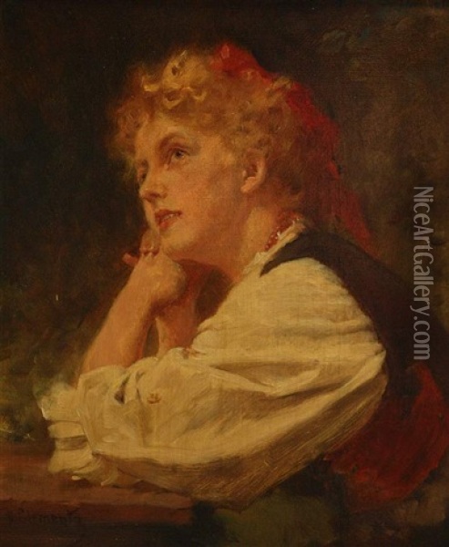 Blonde Junge Frau In Tracht Oil Painting - Hermann Clementz