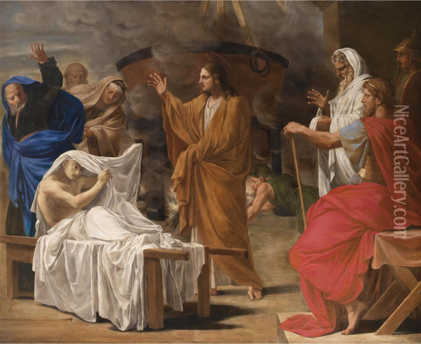 The Christ Raising The Son Ofthe Widow Of Naim From The Dead Oil Painting - Nicolas Le Sueur