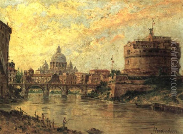 A View In Rome With The Castel Sant'angelo Oil Painting - Antonietta Brandeis