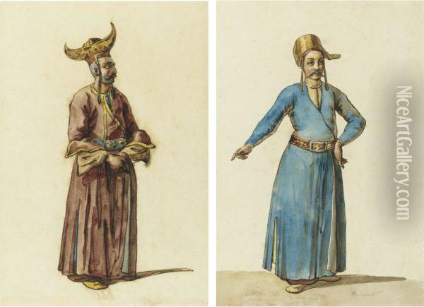 Un Oriental En Robe Grenat (recto) And Un Oriental En Robe Bleue(verso) Oil Painting - Theodore Gericault