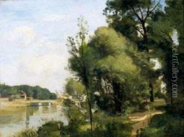 Matinee De Juin, Bords De La Seine A Neuilly Oil Painting - Eugene Antoine Samuel Lavieille
