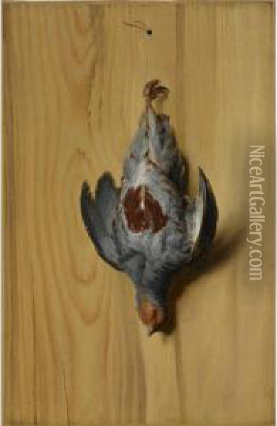 A Still Life Of A Partridge Suspended From A Nail Oil Painting - Jacques Charles Oudry