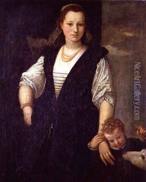 Portrait of a Woman with a Child and a Dog Oil Painting - Paolo Veronese (Caliari)