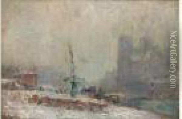 Les Anciens Quais De Bercy Vus 
De La Seine A Paris A L'epoque De La Construction Du Pont De Tolbiac Oil Painting - Albert Lebourg
