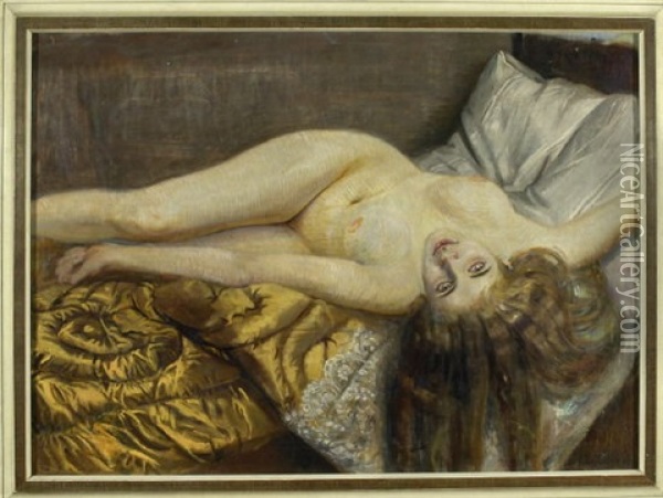 Sich Auf Dem Bett Rakelnde Nackte Oil Painting - Sixtus Z. von Dzbanski