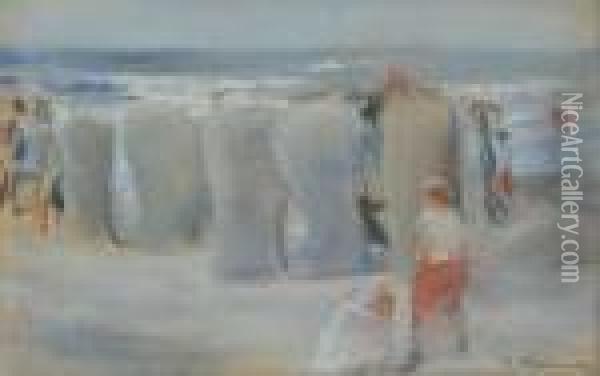 Stuehle Am Strand (cabanas On The Beach) Oil Painting - Max Liebermann