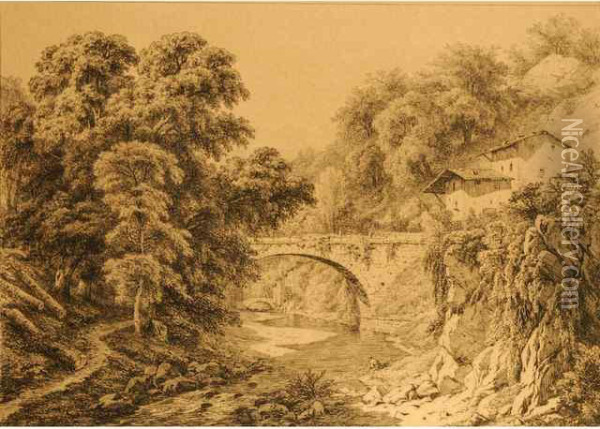 Le Pont Et Sassenage Oil Painting - Eugene S. Blery