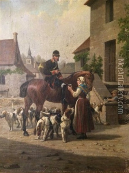 Le Repos A L'auberge Oil Painting - Adhemar Louis de (Vicomte) Clermont-Gallerande