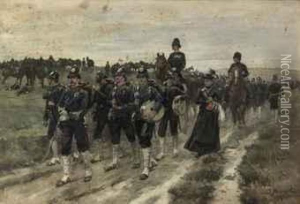 Dutch Military Parade With Sutler Oil Painting - Jan Hoynck Van Papendrecht
