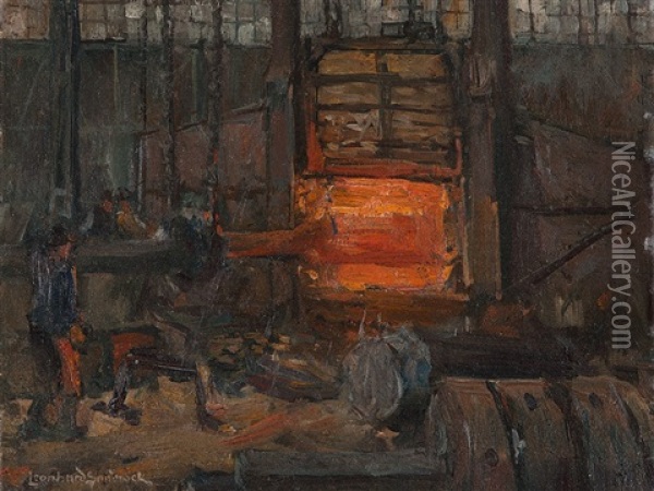 Steelmill Oil Painting - Leonhard Sandrock