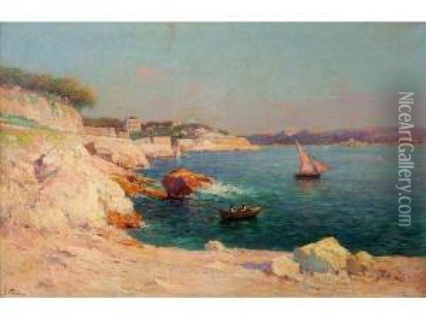 Marseille, La Corniche Avec La Reserve Oil Painting - Justin Jules Claverie