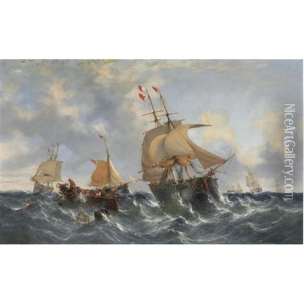 Sailing On Choppy Waters Oil Painting - William Callcott Knell