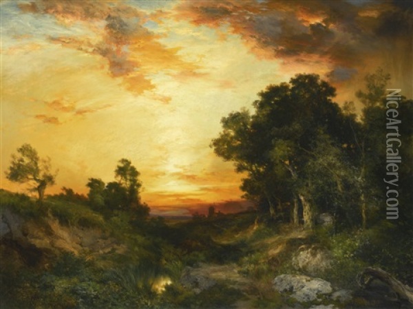 Sunset, Amagansett Oil Painting - Thomas Moran