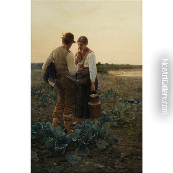 Encounter In The Fields Oil Painting - Georg Richard Falkenberg