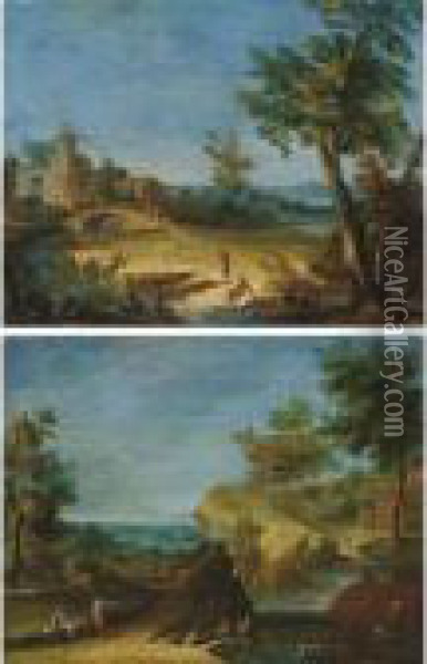 Paesaggio Con Frati Oil Painting - Antonio Diziani
