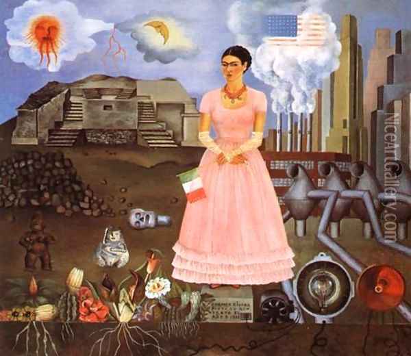 Self Portrait On The Borderline Between Mexico And The United States 1932 Oil Painting - Frida Kahlo