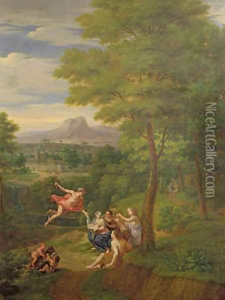 Classical Landscape with Mercury Overseeing the Birth of Bacchus Oil Painting - Pieter Rysbrack