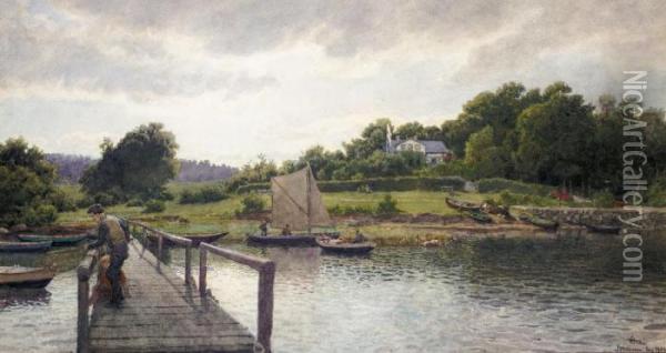 Fisking Ved Solvkronen (fishing At Solvkronen) Oil Painting - Hans Fredrik Gude