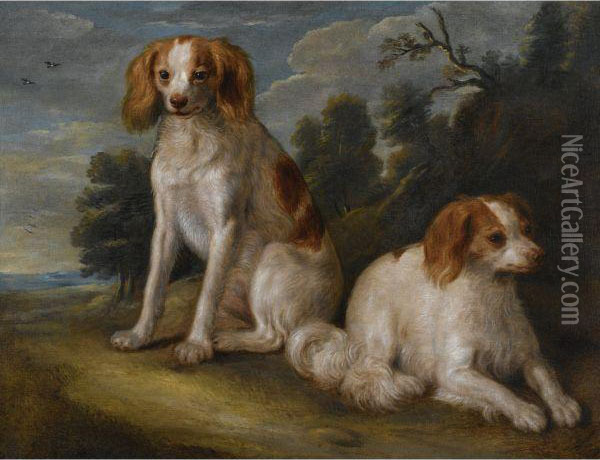 Two Spaniels In A Landscape Oil Painting - John Wootton